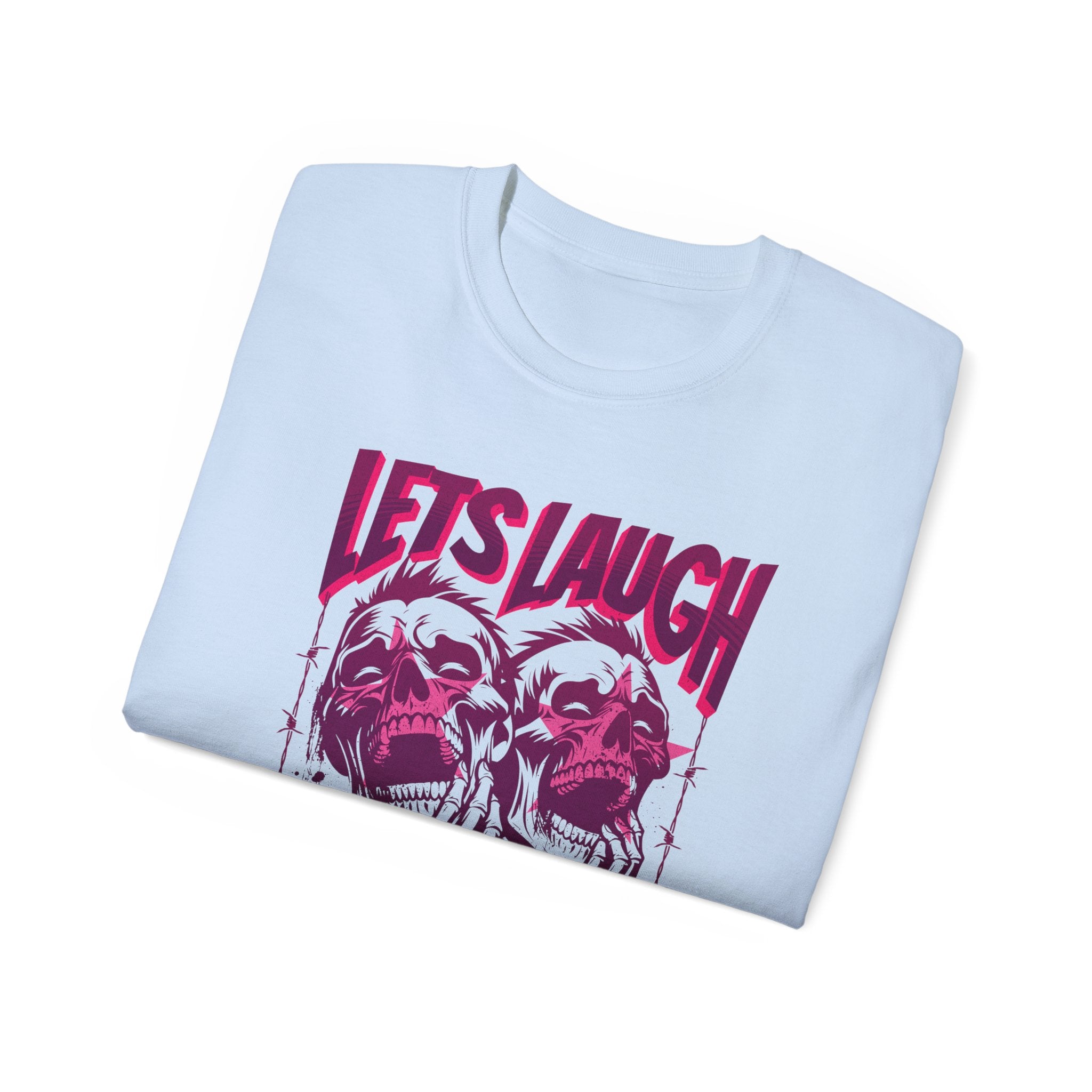 Let's Laugh After Life - Unisex Cotton Crew Tee (Front) - Damned Threads